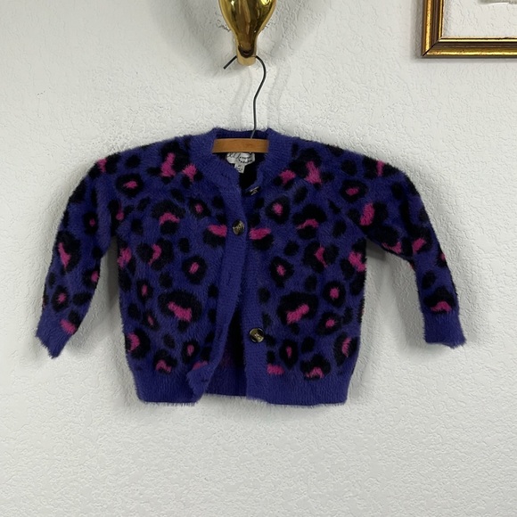 Lil Lemons for Love and Lemons Holiday 2019 Leopard Fuzzy Cardigan Sweater 4T - Picture 1 of 7